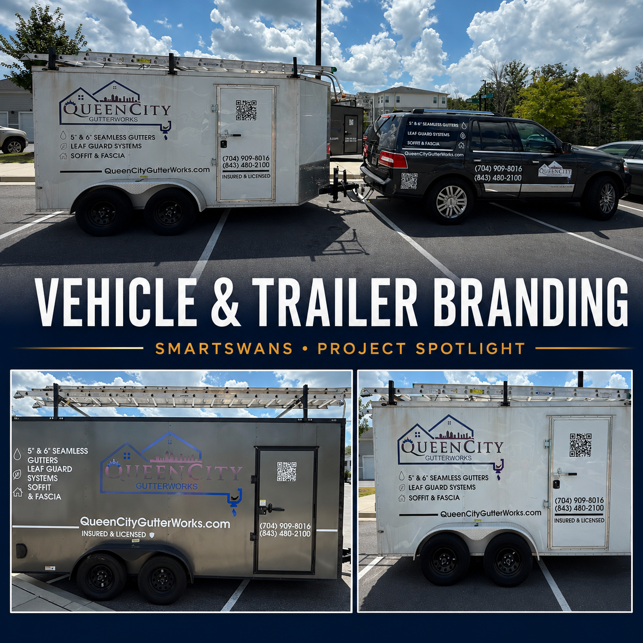 Vehicle and trailer branding for a contractor trailer by SmartSwans in Charlotte NC